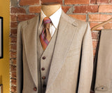 1970s 3 Piece MISTER GUY Tan Tweed Look Disco Era Suit Wide Lapel Men's Vintage Jacket/Blazer, Vest & Pants/Trousers - Size 42 (LARGE)