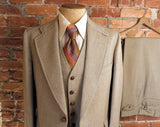 1970s 3 Piece MISTER GUY Tan Tweed Look Disco Era Suit Wide Lapel Men's Vintage Jacket/Blazer, Vest & Pants/Trousers - Size 42 (LARGE)