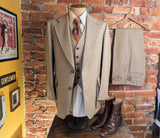 1970s 3 Piece MISTER GUY Tan Tweed Look Disco Era Suit Wide Lapel Men's Vintage Jacket/Blazer, Vest & Pants/Trousers - Size 42 (LARGE)