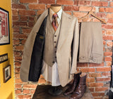1970s 3 Piece MISTER GUY Tan Tweed Look Disco Era Suit Wide Lapel Men's Vintage Jacket/Blazer, Vest & Pants/Trousers - Size 42 (LARGE)