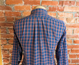 1980s Vintage Blue Plaid Button Down Collar Men's Shirt Preppy Ivy League Cotton Blend Shirt by Bond Street - Size XL