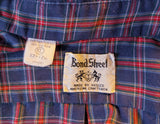 1980s Vintage Blue Plaid Button Down Collar Men's Shirt Preppy Ivy League Cotton Blend Shirt by Bond Street - Size XL