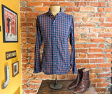 1980s Vintage Blue Plaid Button Down Collar Men's Shirt Preppy Ivy League Cotton Blend Shirt by Bond Street - Size XL