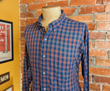 1980s Vintage Blue Plaid Button Down Collar Men's Shirt Preppy Ivy League Cotton Blend Shirt by Bond Street - Size XL