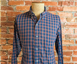 1980s Vintage Blue Plaid Button Down Collar Men's Shirt Preppy Ivy League Cotton Blend Shirt by Bond Street - Size XL