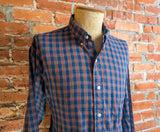 1980s Vintage Blue Plaid Button Down Collar Men's Shirt Preppy Ivy League Cotton Blend Shirt by Bond Street - Size XL