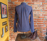 1980s Vintage Blue Plaid Button Down Collar Men's Shirt Preppy Ivy League Cotton Blend Shirt by Bond Street - Size XL