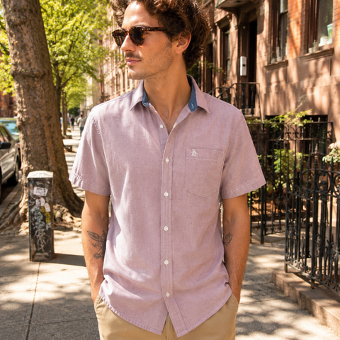 2000s Original Penguin Shirt Men's Vintage Dusty Mauve Pink Heritage Slim Fit Y2K Oxford Shirt by Munsingwear - Size MEDIUM