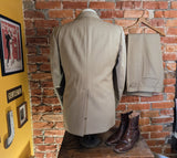 1970s 3 Piece MISTER GUY Beige 3 Button Suit Jacket, Vest & Trousers Disco Era Wide Lapel Men's Vintage Suit Cesarini - Size 42 (LARGE)