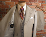 1970s 3 Piece MISTER GUY Beige 3 Button Suit Jacket, Vest & Trousers Disco Era Wide Lapel Men's Vintage Suit Cesarini - Size 42 (LARGE)