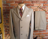 1970s 3 Piece MISTER GUY Beige 3 Button Suit Jacket, Vest & Trousers Disco Era Wide Lapel Men's Vintage Suit Cesarini - Size 42 (LARGE)