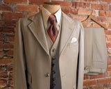1970s 3 Piece MISTER GUY Beige 3 Button Suit Jacket, Vest & Trousers Disco Era Wide Lapel Men's Vintage Suit Cesarini - Size 42 (LARGE)