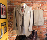 1970s 3 Piece MISTER GUY Beige 3 Button Suit Jacket, Vest & Trousers Disco Era Wide Lapel Men's Vintage Suit Cesarini - Size 42 (LARGE)