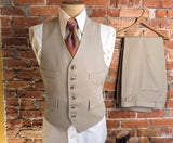 1970s 3 Piece MISTER GUY Beige 3 Button Suit Jacket, Vest & Trousers Disco Era Wide Lapel Men's Vintage Suit Cesarini - Size 42 (LARGE)