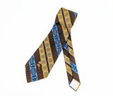 1970s COUNTESS MARA Tie Men's Vintage Brown, Gold & Blue Disco Era Men's Tie Retro Mod Polyester Necktie Made in USA