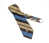1970s COUNTESS MARA Tie Men's Vintage Brown, Gold & Blue Disco Era Men's Tie Retro Mod Polyester Necktie Made in USA