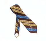 1970s COUNTESS MARA Tie Men's Vintage Brown, Gold & Blue Disco Era Men's Tie Retro Mod Polyester Necktie Made in USA