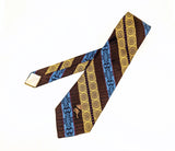 1970s COUNTESS MARA Tie Men's Vintage Brown, Gold & Blue Disco Era Men's Tie Retro Mod Polyester Necktie Made in USA