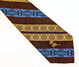 1970s COUNTESS MARA Tie Men's Vintage Brown, Gold & Blue Disco Era Men's Tie Retro Mod Polyester Necktie Made in USA
