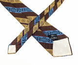 1970s COUNTESS MARA Tie Men's Vintage Brown, Gold & Blue Disco Era Men's Tie Retro Mod Polyester Necktie Made in USA