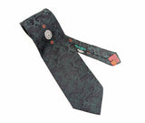 1970s Vintage Handmade in Italy Wide Necktie – Forest Green & Black Jacquard Damask – 100% Terytal Textured Polyester Nautical Disco Era Tie
