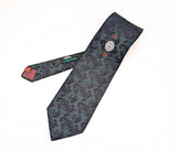 1970s Vintage Handmade in Italy Wide Necktie – Forest Green & Black Jacquard Damask – 100% Terytal Textured Polyester Nautical Disco Era Tie