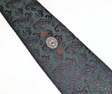 1970s Vintage Handmade in Italy Wide Necktie – Forest Green & Black Jacquard Damask – 100% Terytal Textured Polyester Nautical Disco Era Tie