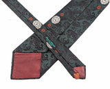 1970s Vintage Handmade in Italy Wide Necktie – Forest Green & Black Jacquard Damask – 100% Terytal Textured Polyester Nautical Disco Era Tie