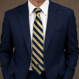 1970s COUNTESS MARA Tie Men's Vintage Navy Blue & Gold Club Stripe Necktie – Embroidered Logo – Classic Ivy Style Men's Tie