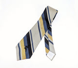 1970s Vintage Countess Mara Striped Tie Navy Blue Gold Silver Gray Necktie for Jack Henry Kansas City Plaza Menswear