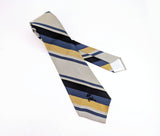 1970s Vintage Countess Mara Striped Tie Navy Blue Gold Silver Gray Necktie for Jack Henry Kansas City Plaza Menswear