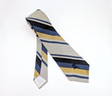 1970s Vintage Countess Mara Striped Tie Navy Blue Gold Silver Gray Necktie for Jack Henry Kansas City Plaza Menswear