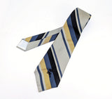 1970s Vintage Countess Mara Striped Tie Navy Blue Gold Silver Gray Necktie for Jack Henry Kansas City Plaza Menswear