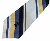 1970s Vintage Countess Mara Striped Tie Navy Blue Gold Silver Gray Necktie for Jack Henry Kansas City Plaza Menswear