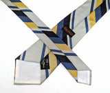 1970s Vintage Countess Mara Striped Tie Navy Blue Gold Silver Gray Necktie for Jack Henry Kansas City Plaza Menswear