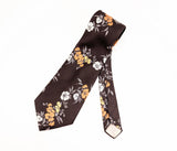 1970s Vintage Wide Floral Tie Brown Polyester Disco Era Necktie with Orange, Yellow & White Flowers by Montgomery Ward