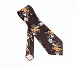 1970s Vintage Wide Floral Tie Brown Polyester Disco Era Necktie with Orange, Yellow & White Flowers by Montgomery Ward
