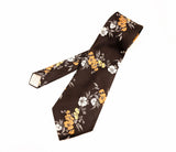1970s Vintage Wide Floral Tie Brown Polyester Disco Era Necktie with Orange, Yellow & White Flowers by Montgomery Ward