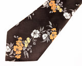 1970s Vintage Wide Floral Tie Brown Polyester Disco Era Necktie with Orange, Yellow & White Flowers by Montgomery Ward