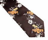 1970s Vintage Wide Floral Tie Brown Polyester Disco Era Necktie with Orange, Yellow & White Flowers by Montgomery Ward