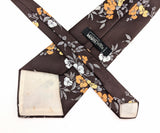 1970s Vintage Wide Floral Tie Brown Polyester Disco Era Necktie with Orange, Yellow & White Flowers by Montgomery Ward