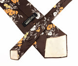 1970s Vintage Wide Floral Tie Brown Polyester Disco Era Necktie with Orange, Yellow & White Flowers by Montgomery Ward