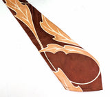 1940s Copper Swing Era Tie Men's Vintage Wide 40s Art Deco Necktie w/ Printed Oak Leaf Designs Made in U.S.A. by ARROW