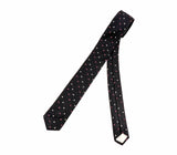 1950s Skinny Black Necktie Atomic Era Tie with Pink & White Star Pattern Rockabilly Mod Menswear