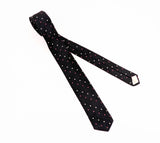 1950s Skinny Black Necktie Atomic Era Tie with Pink & White Star Pattern Rockabilly Mod Menswear