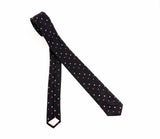 1950s Skinny Black Necktie Atomic Era Tie with Pink & White Star Pattern Rockabilly Mod Menswear