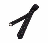 1950s Skinny Black Necktie Atomic Era Tie with Pink & White Star Pattern Rockabilly Mod Menswear