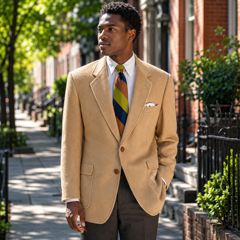 1980s Vintage Camel Hair Blazer Men's Brookford Classics for Jones Store Camel Hair Blend Sport Coat / Suit Jacket Ivy Style - Size 46 (XL)