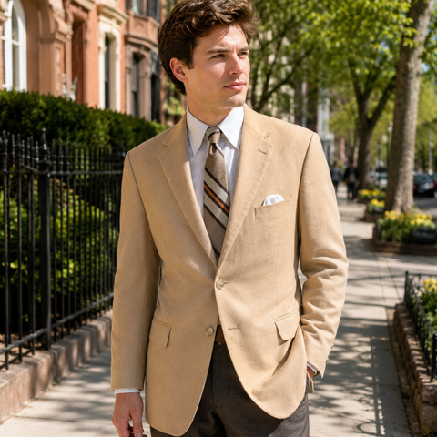 1980s Vintage 100% Camel Hair Blazer Men's Sport Coat / Suit Jacket Classic Ivy Style by T. Harris London - Size 44 (LARGE)