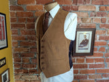 1980s 3 Piece Corduroy Suit Mens Camel Brown English Country Style, Dark Academia, Professor Blazer, Vest & Pants/Trousers - Size 44 (LARGE)